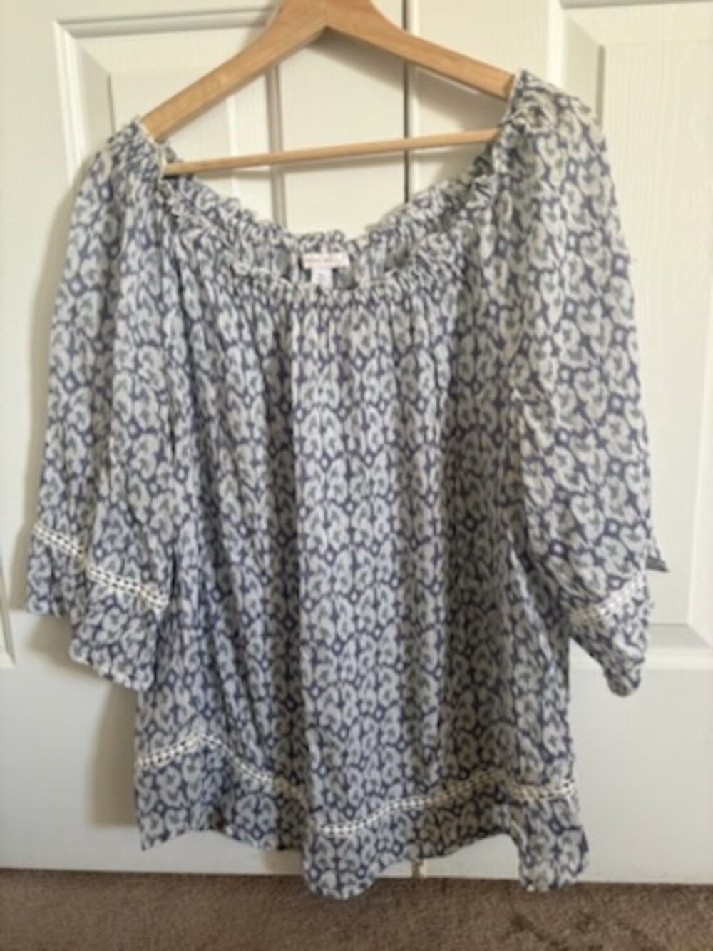 Westport 1962, XL, Bule & White Blouse with Tassels.